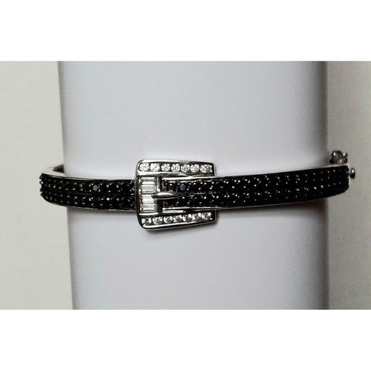 925 STERLING SILVER CLEAR AND BLACK GEMS  BELT BUCKLE DESIGN  BRACELET SKY