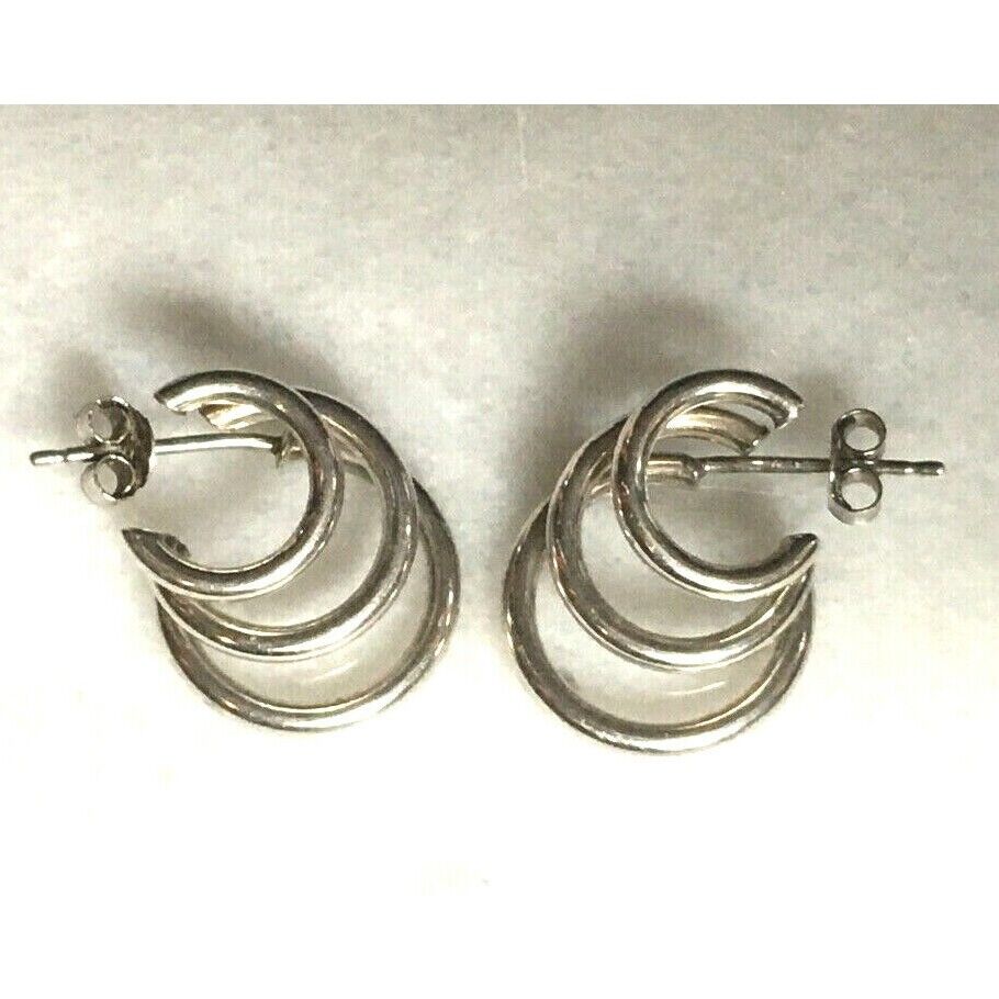 925 STERLING SILVER GRADUATED HOOPS EARRINGS SKY