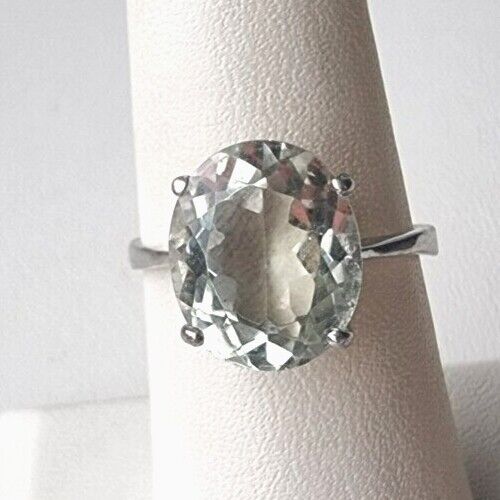 925 STERLING SILVER OVAL OLIVE 12X10 mm QUARTZ RING SIZE 7.75 AT