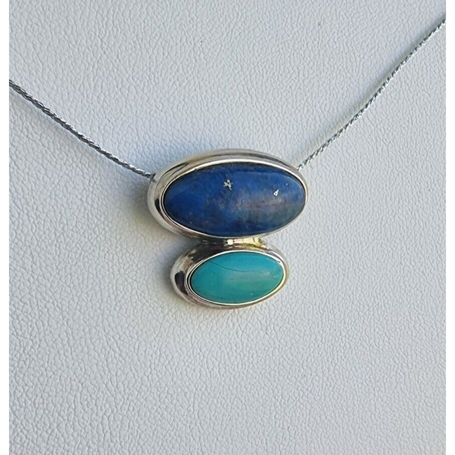 925 STERLING SILVER LAPIS AND TURQUOISE NECKLACE AT