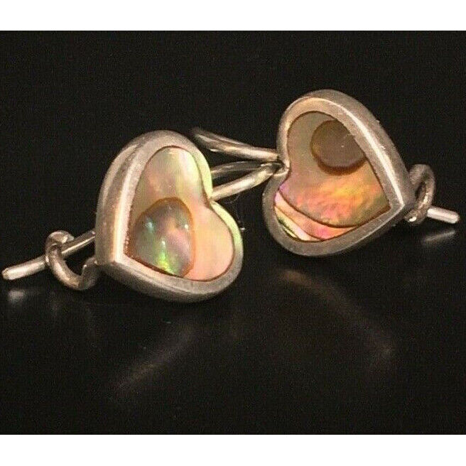 SWEET 925 STERLING SILVER & ABALONE SHELL HEART EARRINGS SKY