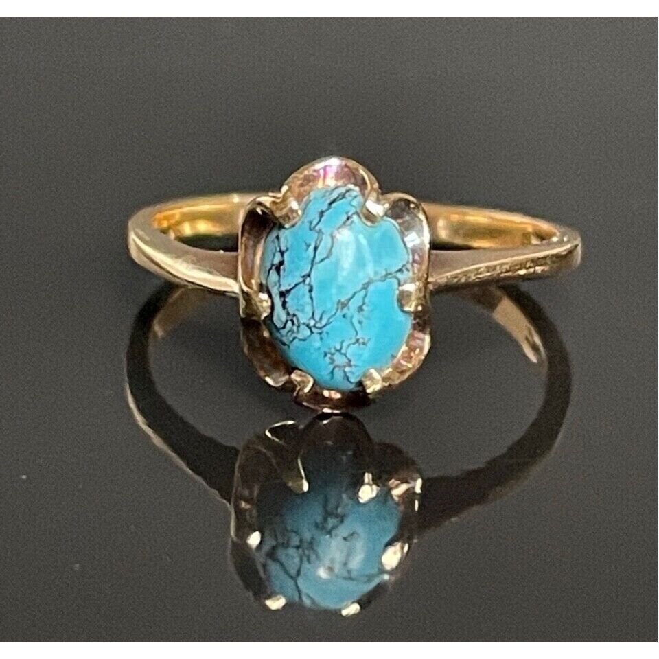 YELLOW GOLD  TURQUOISE RING SIZE 6 SKY