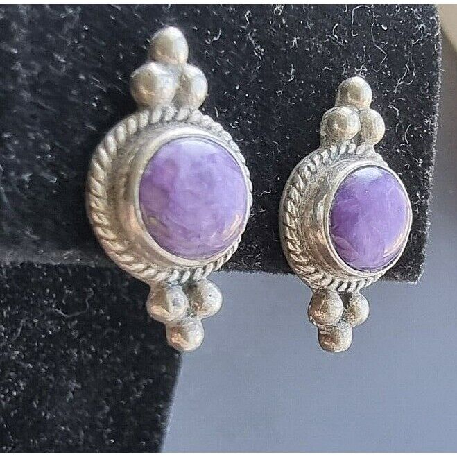 925 STERLING SILVER SOUTH WEST DESIGN PURPLE CHAROITE EARRINGS AT