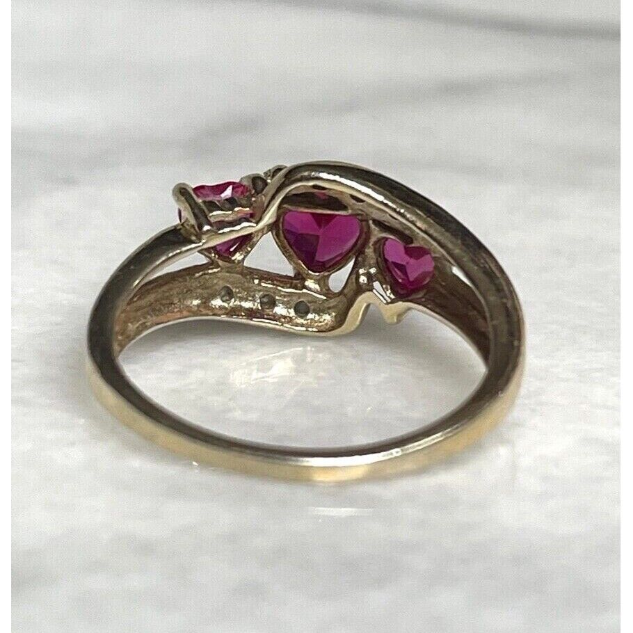 925 STERLING SILVER LAB-CREATED RUBY AND NATURAL DIAMONS RING SIZE 7 SKY