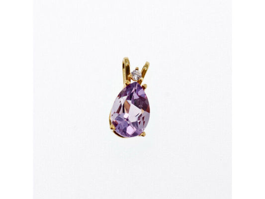 14K YELLOW GOLD AMETHYST & DIAMOND PENDANT