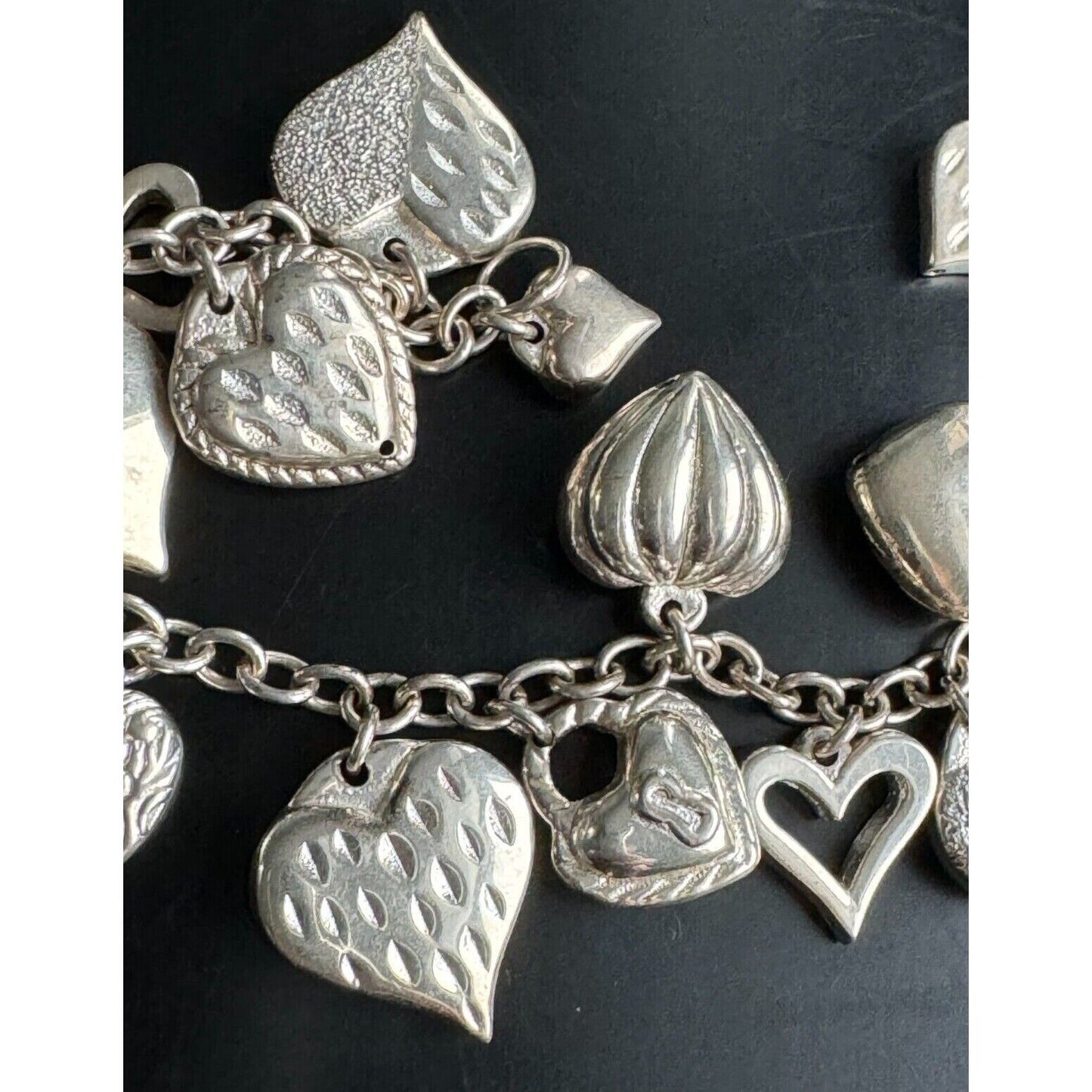 MAURITIUS 925 STERLING SILVER HEARTS CHARM BRACELET SKY