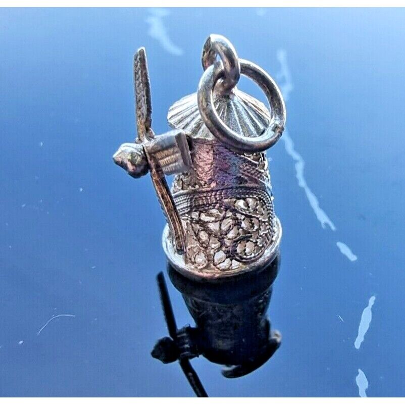 925 STERLING SILVER WINDMILL SWEDISH DUTCH MILL 3D EUROPE TRAVEL CHARM AT