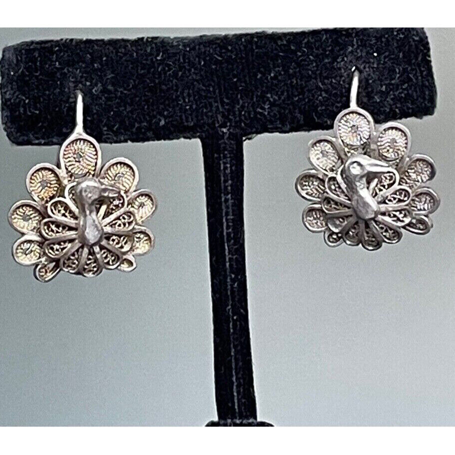 925 STERLING SILVER FILIGREE PEACOCK EARRINGS SKY