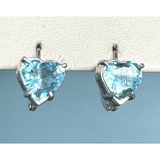 14K WHITE GOLD AND AQUAMARINE HEART EARRINGS SKY