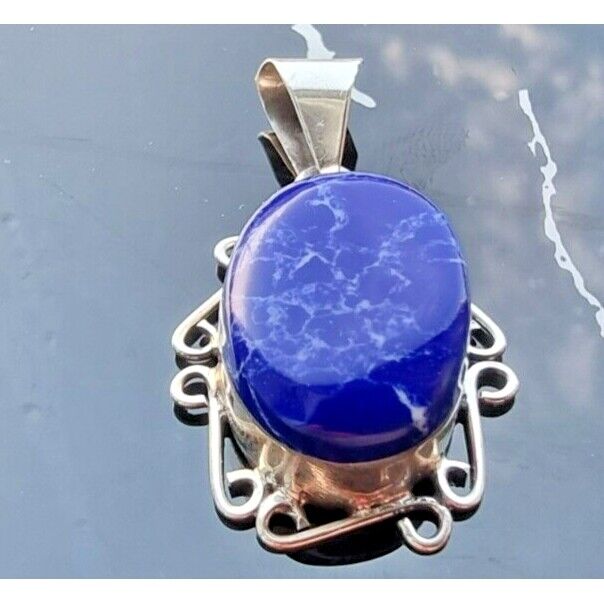 925 STERLING SILVER NATURAL BLUE OVAL 14x9 mm. LAPIS LAZULI PENDANT AT