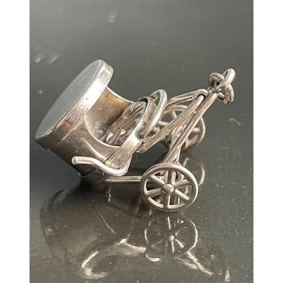 925 STERLING SILVER RICKSHAW CART MECHANICAL  CHARM SKY