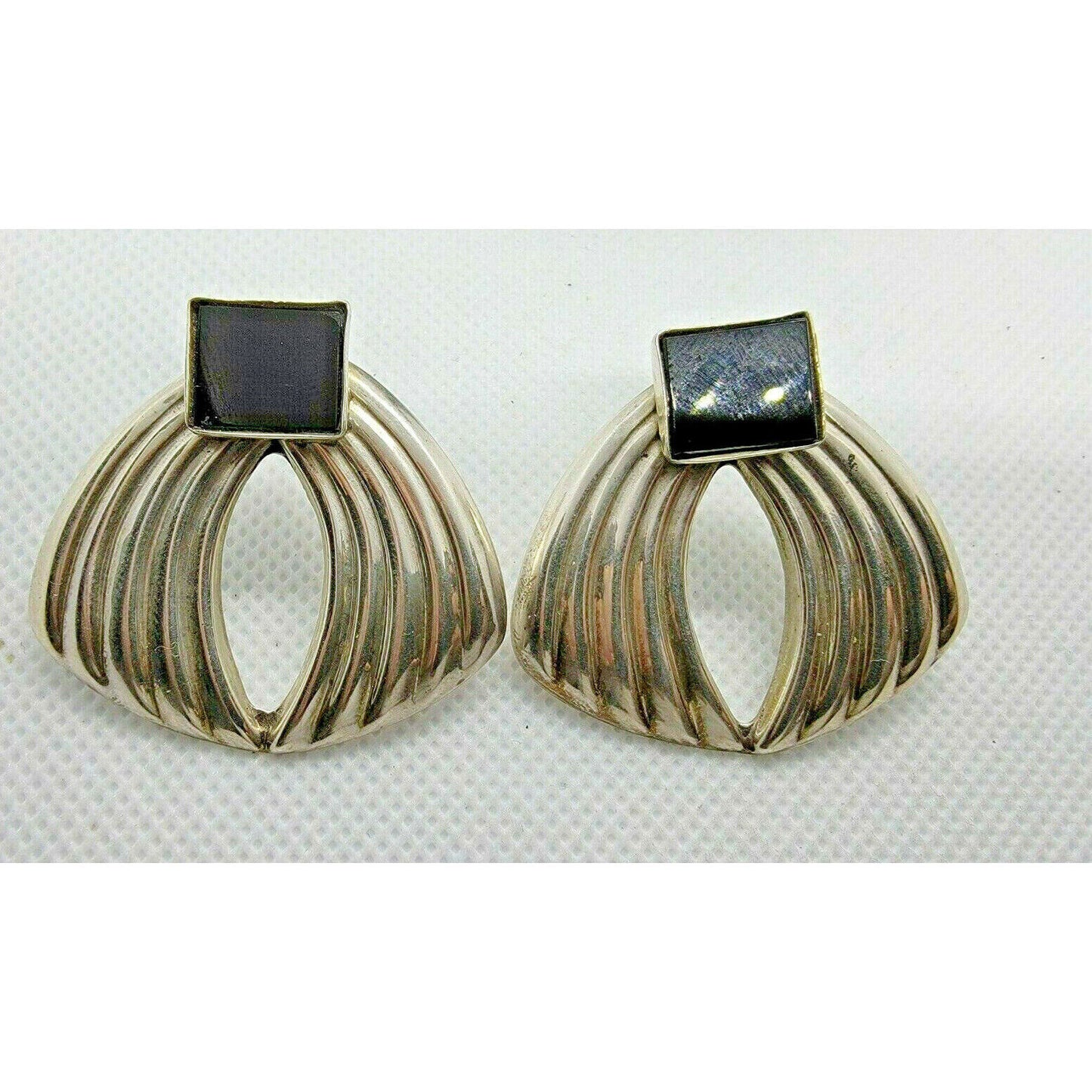 LARGE EMP. PLAT MEXICO 925 STERLING SILVER & ONYX  EARRINGS SKY