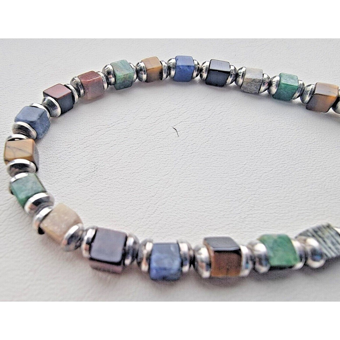 925 STERLING SILVER NATURAL MULTI GEMSTONE TOGGLE CLAPS CUBE BRACELET AT