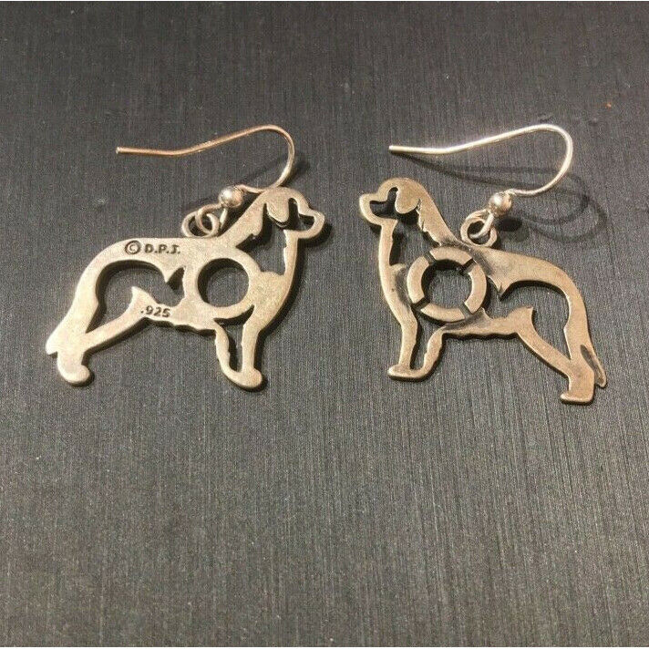 DAZZLING PAWS JEWELRY DPJ STERLING SILVER ST. BARNARD DOG EARRINGS SKY