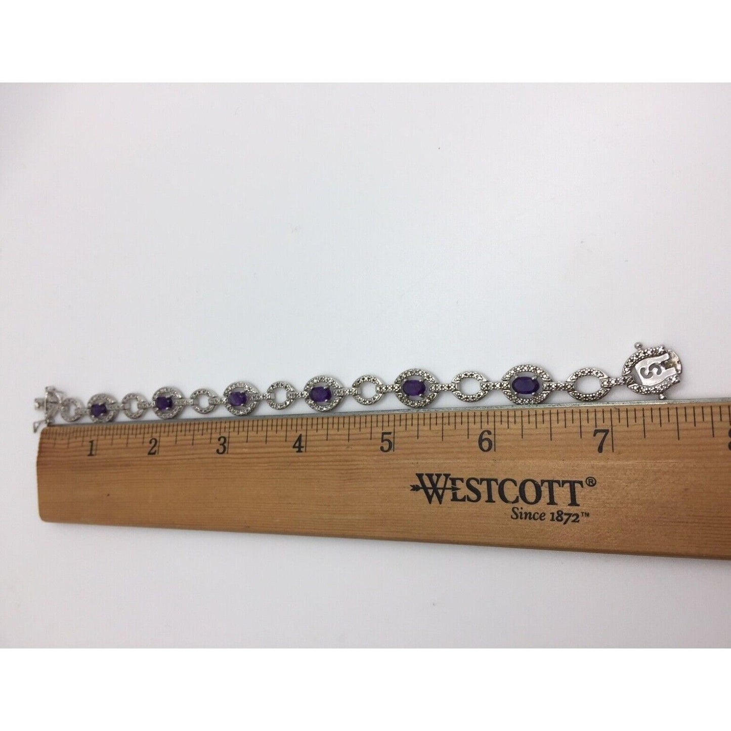 STERLING SILVER 3CT AMETHYST LINK BRACELET SKY