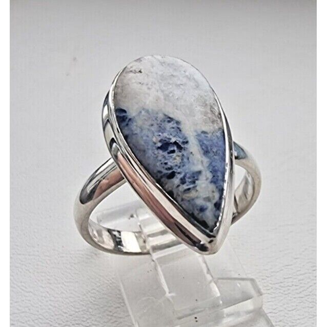 925 STERLING SILVER NATURAL   21x12 mm pear  BLUE SODALITE  RING SIZE 10.25 AT