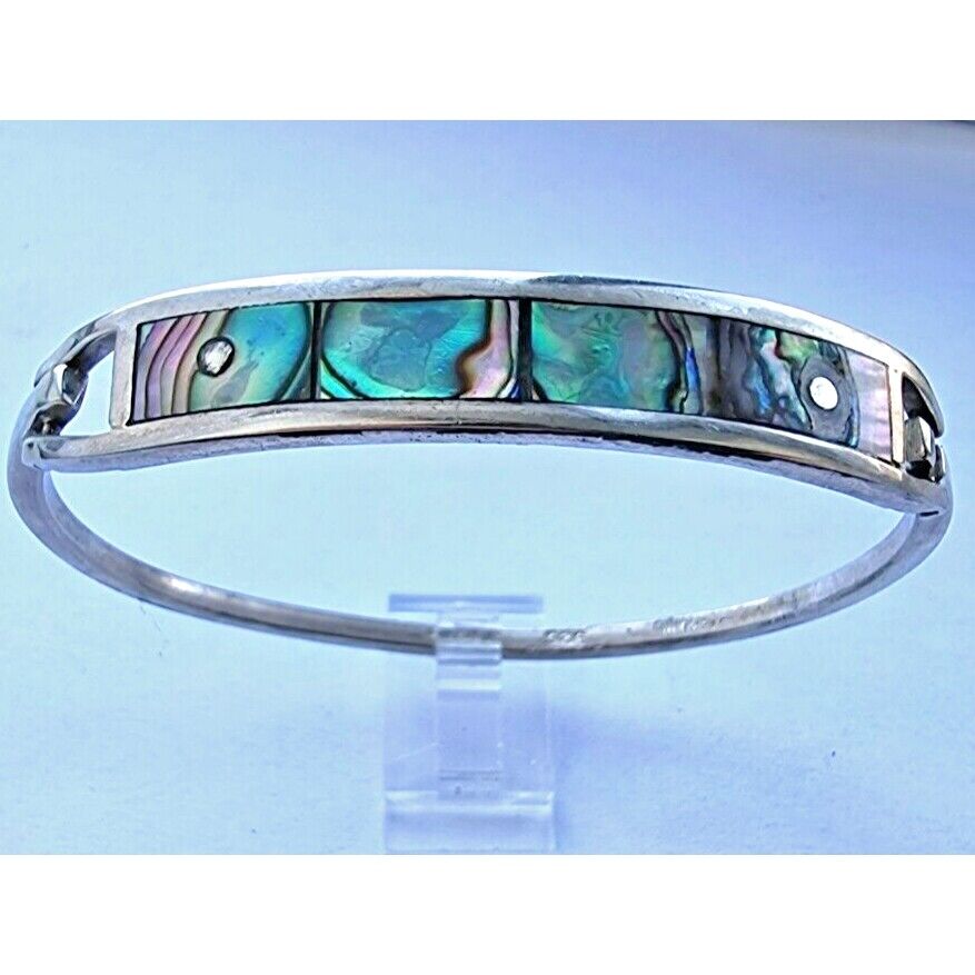 TAXCO 925 STERLING SILVER ABALONE SHELL INLAY CUFF BRACELET AT