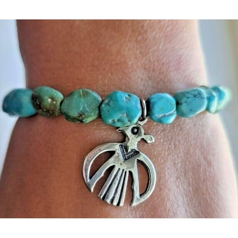 WESTERN STYLE 925 STERLING SILVER THUNDERBIRD TURQUOISE BRACELET AT