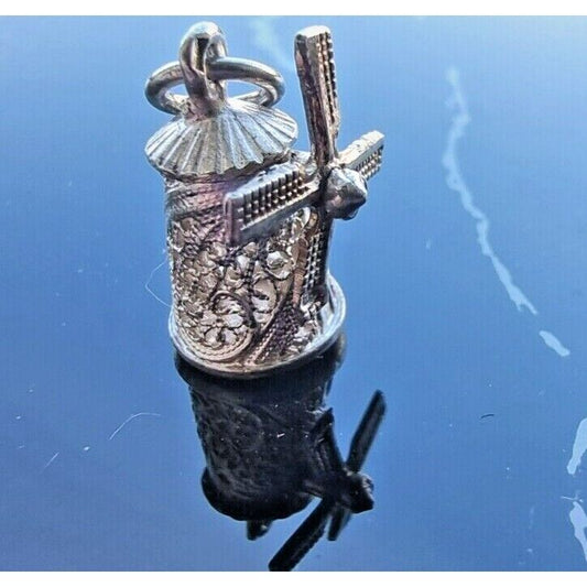 925 STERLING SILVER WINDMILL SWEDISH DUTCH MILL 3D EUROPE TRAVEL CHARM AT