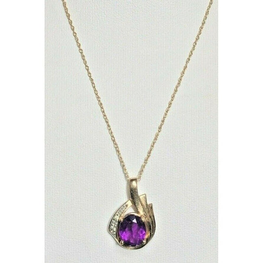 14K YELLOW GOLD AMETHYST & DIAMOND PENDANT NECKLACE SKY