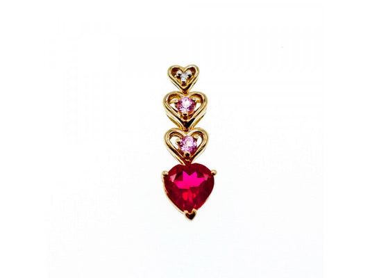 10K YELLOW GOLD RUBY, MORGANITE & DIAMOND HEART PENDANT