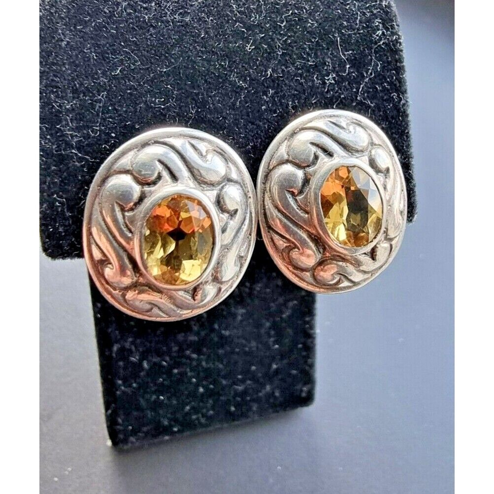 SU 925 STERLING SILVER BRIGHT OVAL 9X7 MM.  CITRINE EARRINGS AT