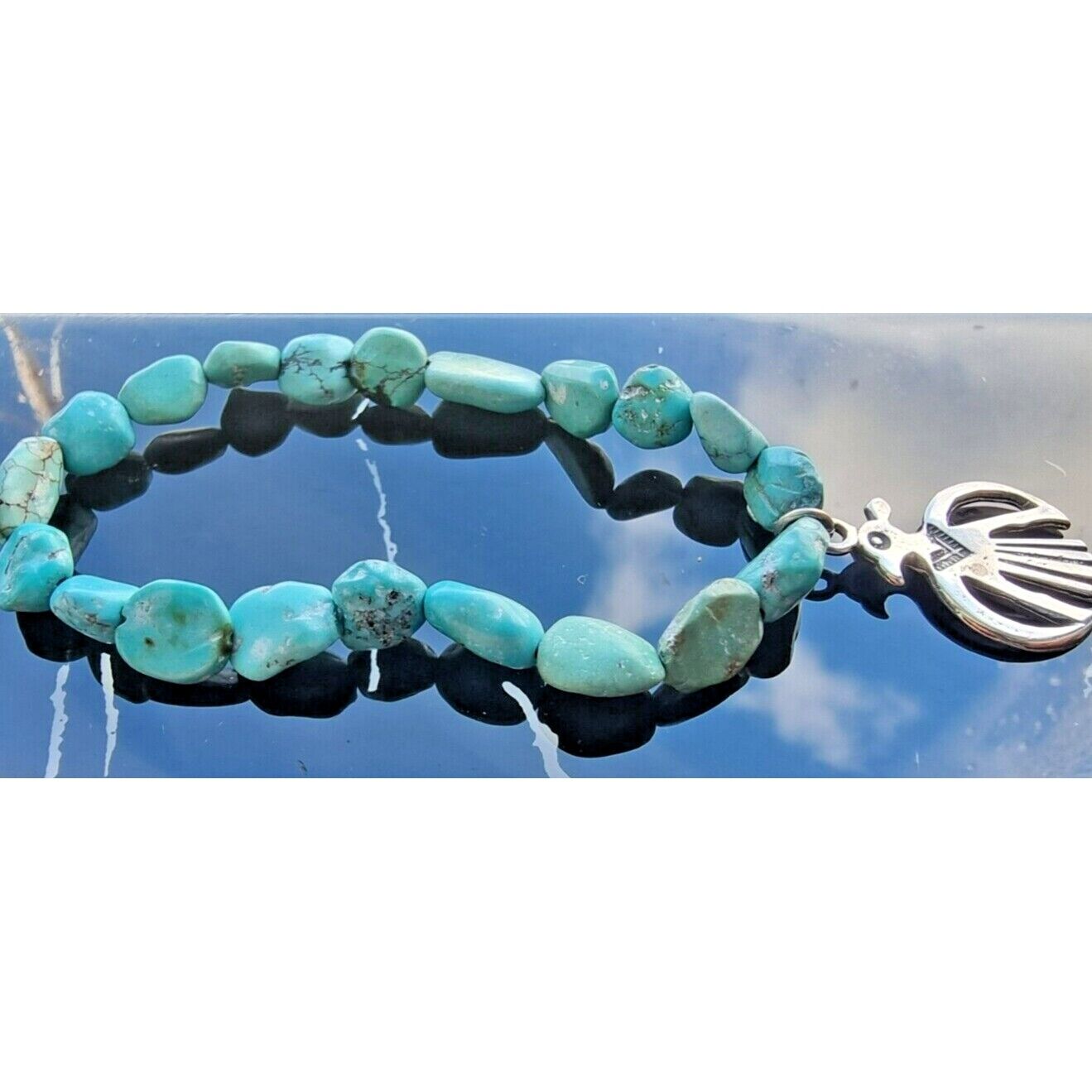 WESTERN STYLE 925 STERLING SILVER THUNDERBIRD TURQUOISE BRACELET AT