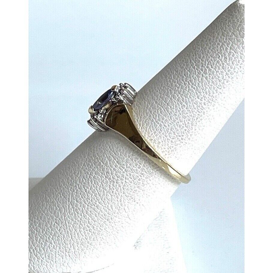 YELLOW GOLD  TANZANITE AND DIAMOND RING SIZE 6.75 SKY