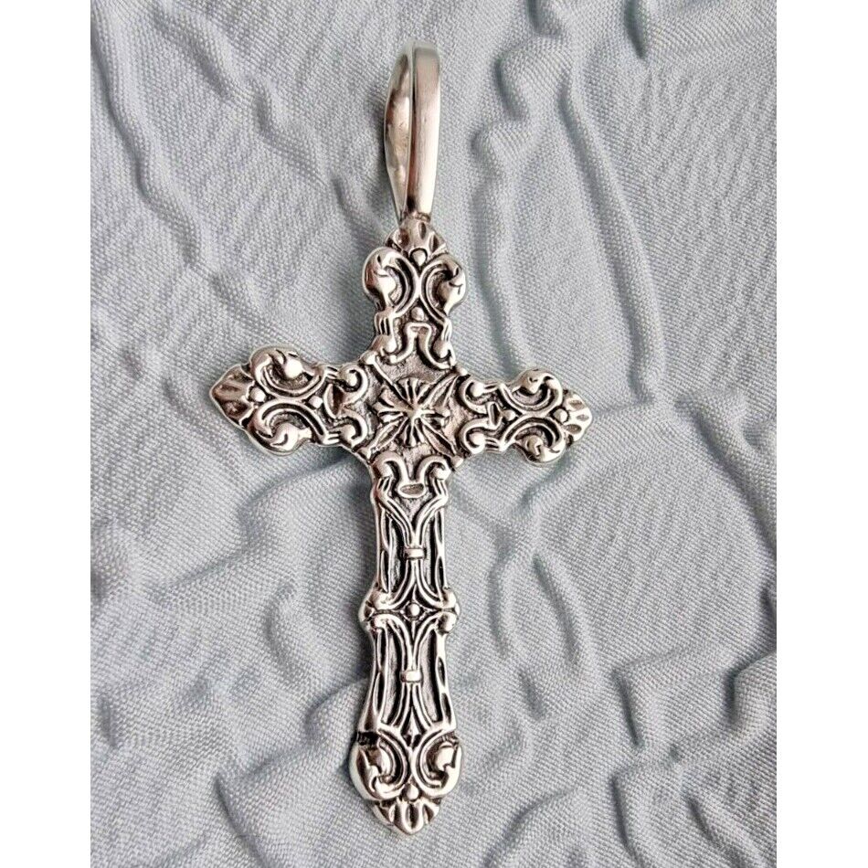 925 STERLING SILVER LARGE ORNAMENTAL GOTHIC CROSS PENDANT AT