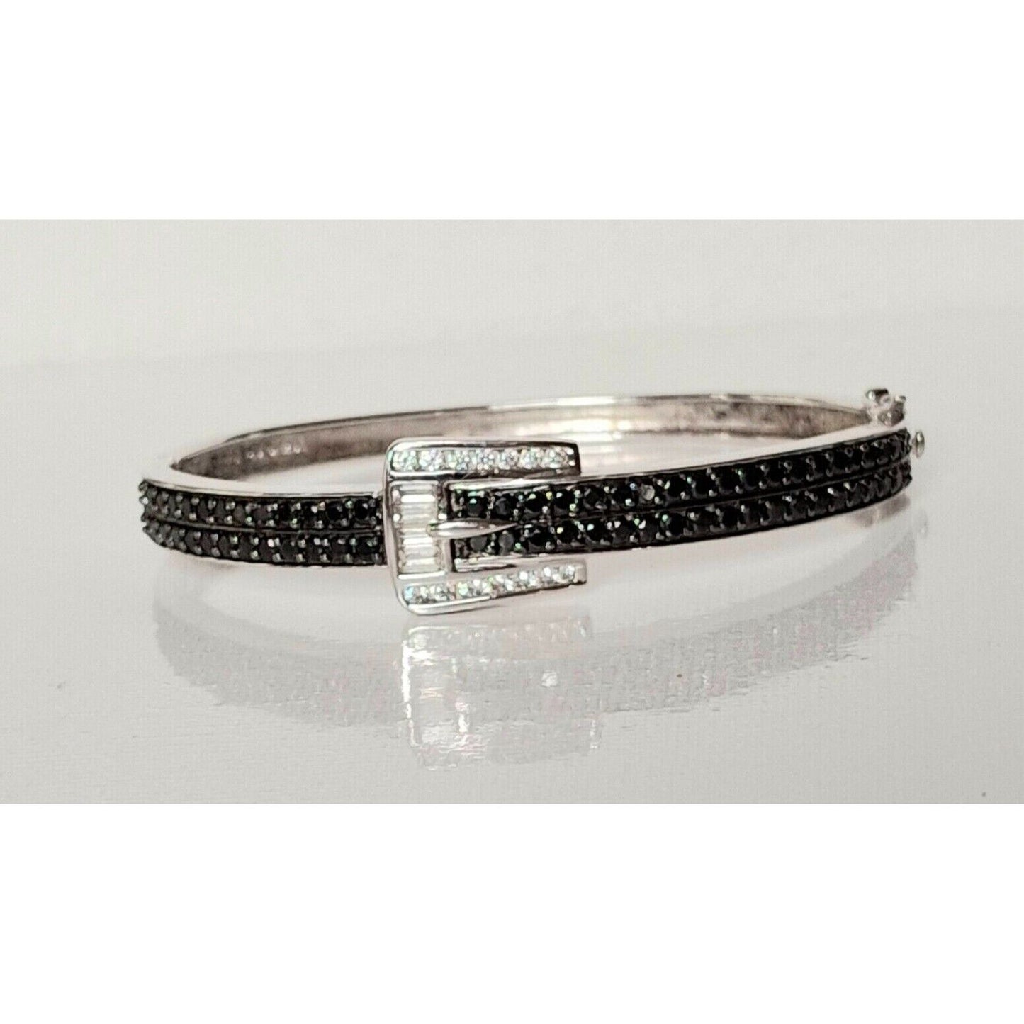 925 STERLING SILVER CLEAR AND BLACK GEMS  BELT BUCKLE DESIGN  BRACELET SKY