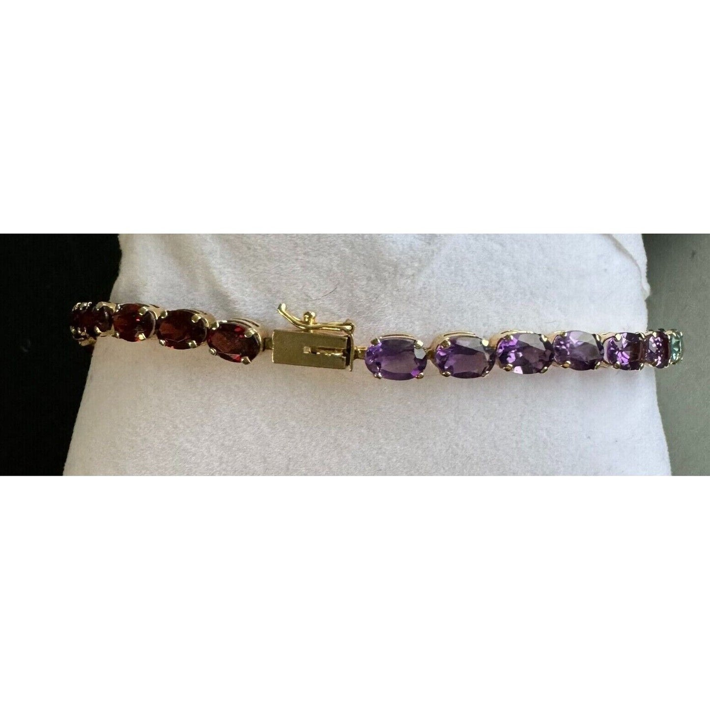 14K YELLOW GOLD MULTI GEMSTONE RAINBOW TENNIS BRACELET SKY