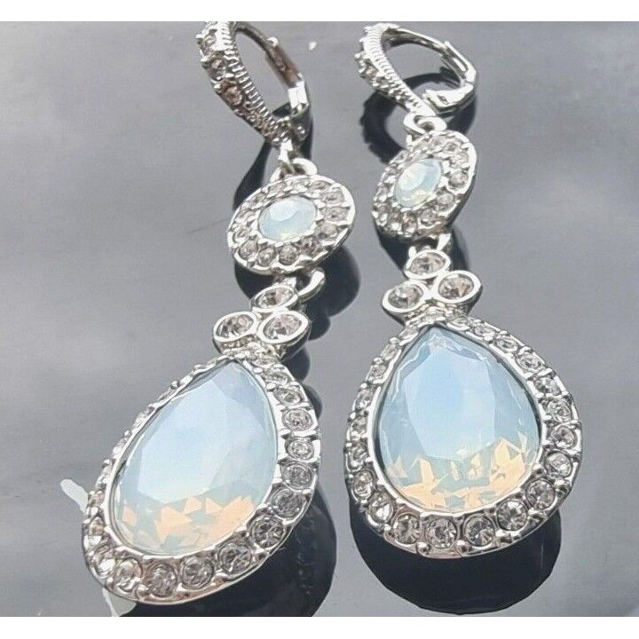 GIVENCHY 925 STERLING SILVER Rainbow  MOONSTONE TEAR DROP EARRINGS AT