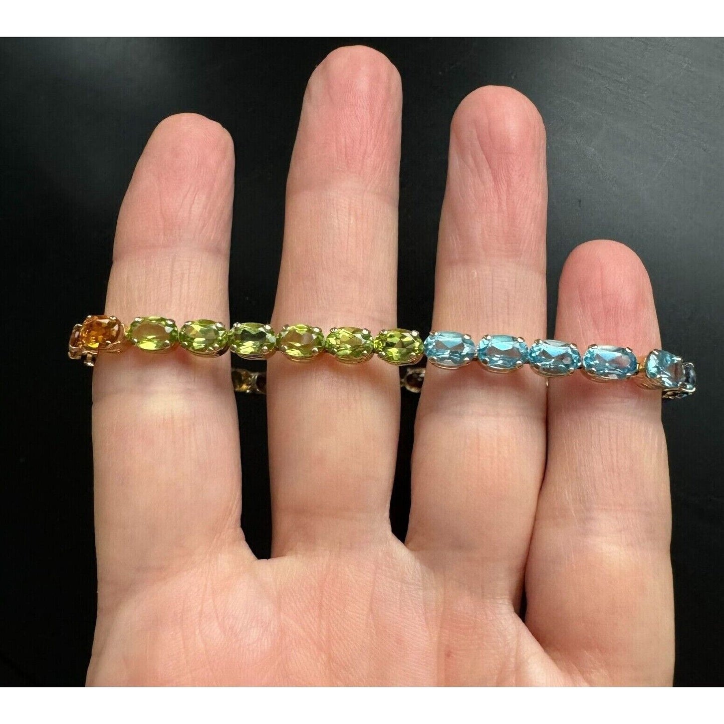 14K YELLOW GOLD MULTI GEMSTONE RAINBOW TENNIS BRACELET SKY