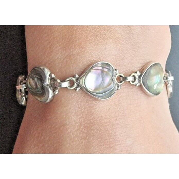 925 STERLING SILVERHEART SHAPE MOTHER OF PEARL BRACELET 6 INCH AT