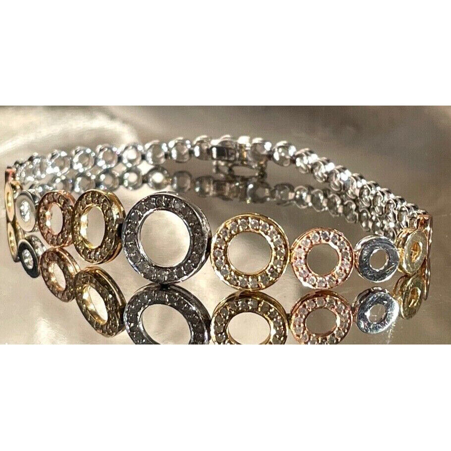 MULTICOLORED 14K GOLD 0.5 CARAT DIAMOND ROUND LINKS DESIGN BRACELET SKY