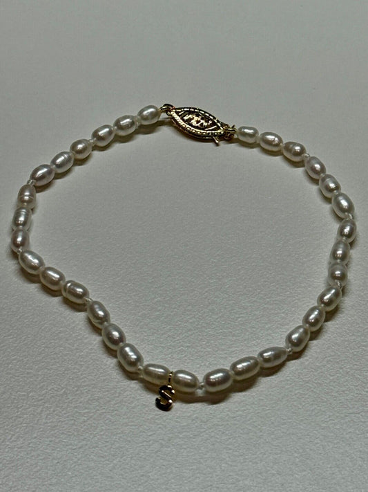 18K YELLOW GOLD BRACELET FRESHWATER PEARLS SIZE 7.5