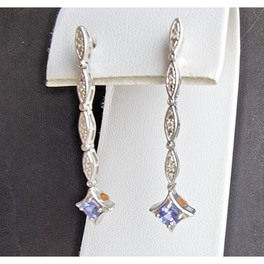 D2N 925 STERLING SILVER TANZANITE  AND DIAMOND DROP 2 WAY EARRINGS AT