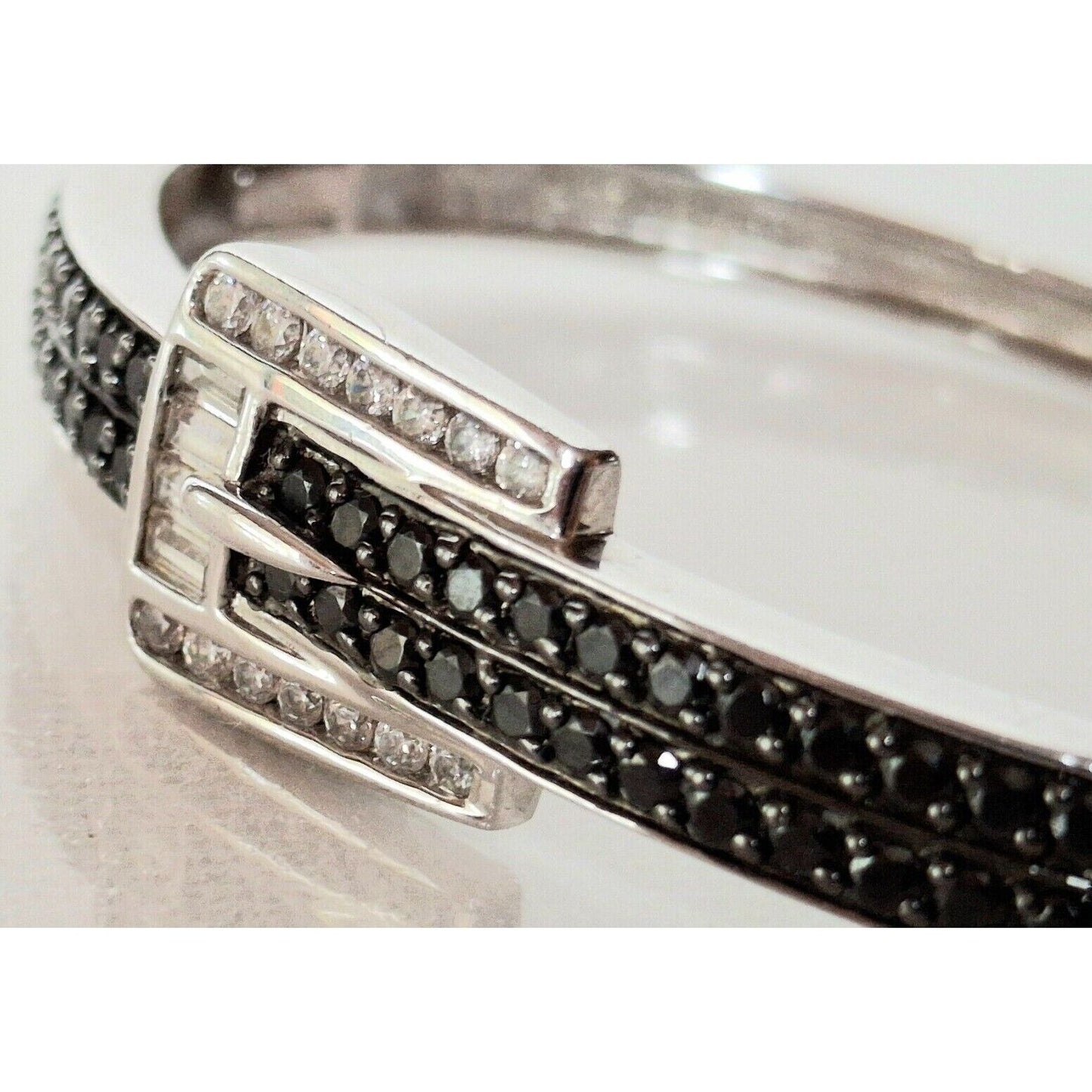 925 STERLING SILVER CLEAR AND BLACK GEMS  BELT BUCKLE DESIGN  BRACELET SKY