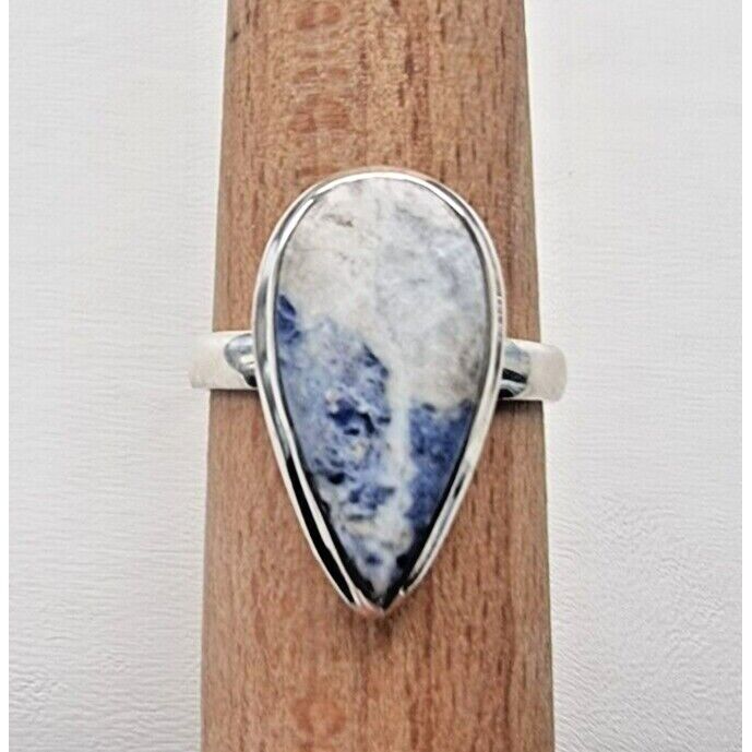 925 STERLING SILVER NATURAL   21x12 mm pear  BLUE SODALITE  RING SIZE 10.25 AT