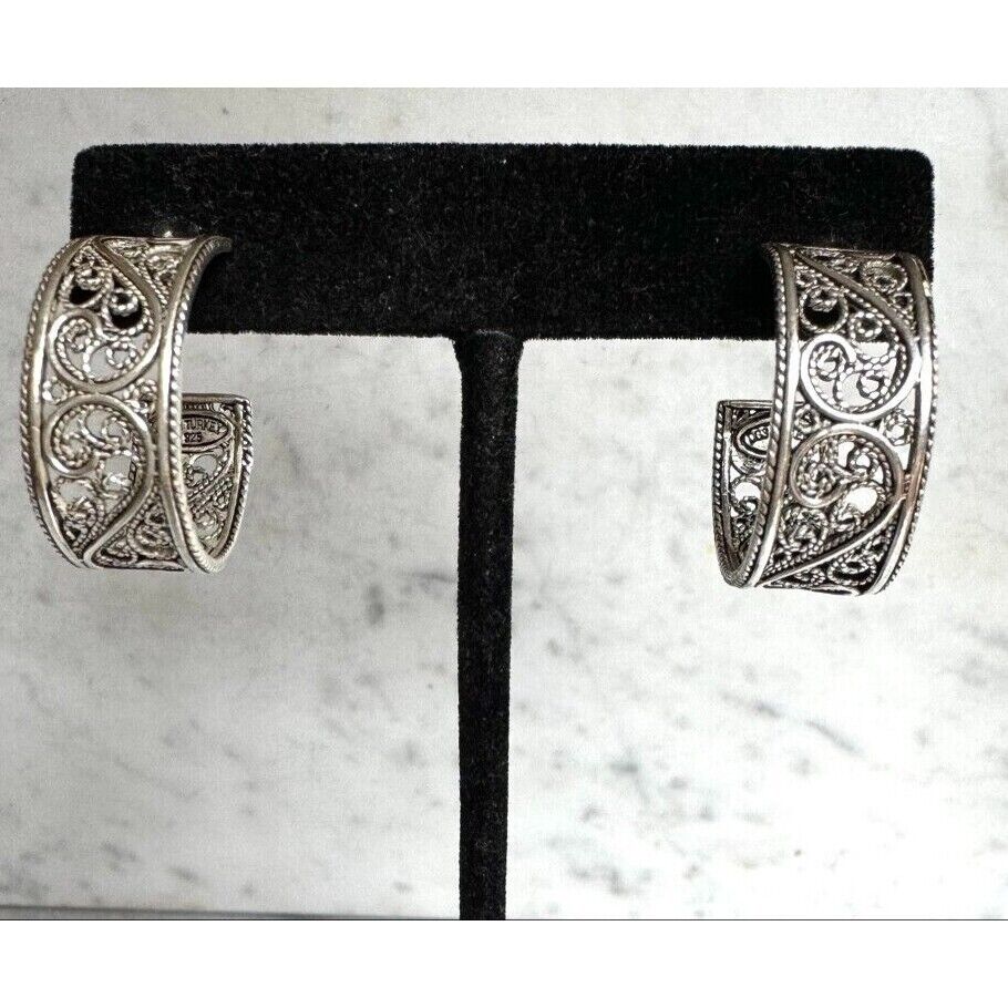 925 STERLING SILVER FILIGREE HOOP EARRINGS SKY