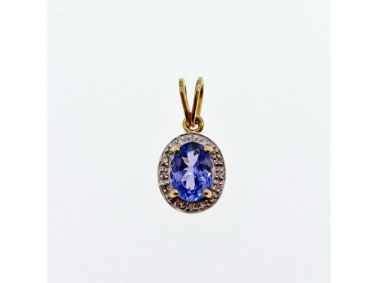 10K YELLOW GOLD TANZANITE & DIAMONDS PENDANT