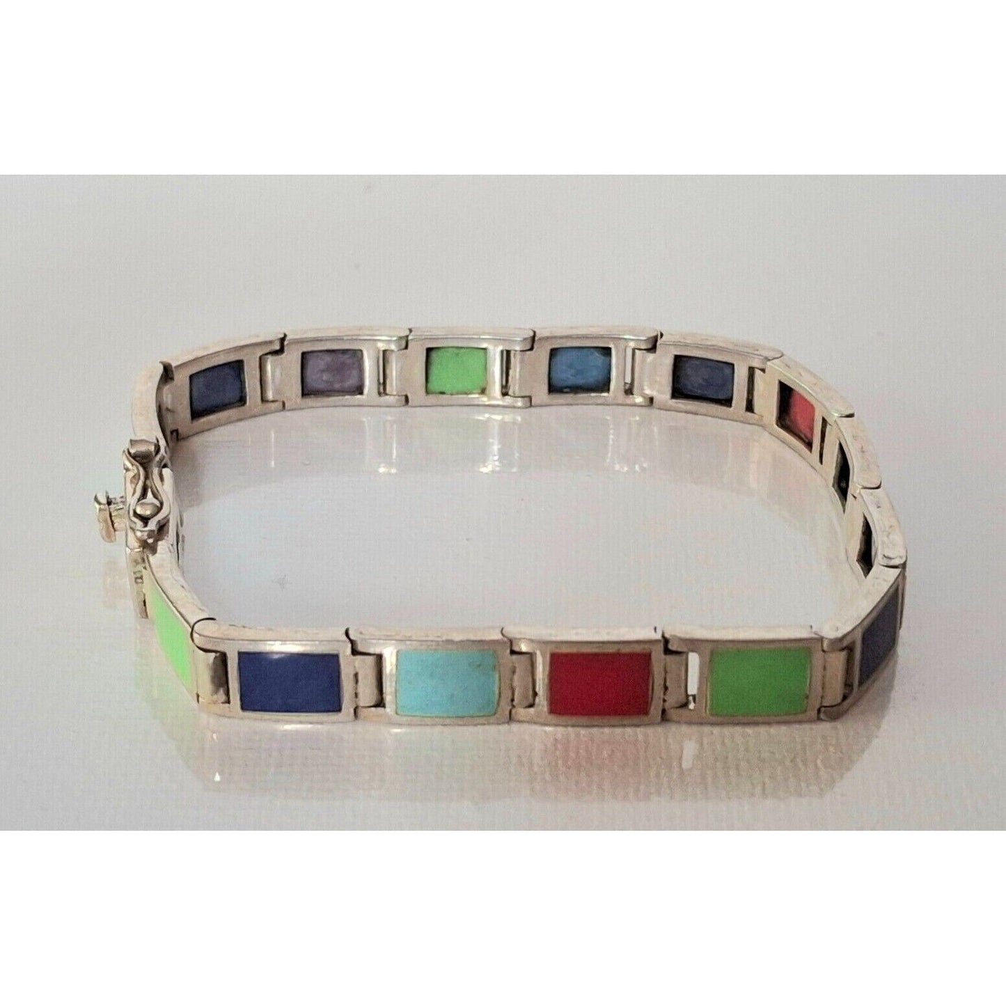 925 STERLING SILVER ASSORTED GEMSTONES  INLAY BRACELET SKY