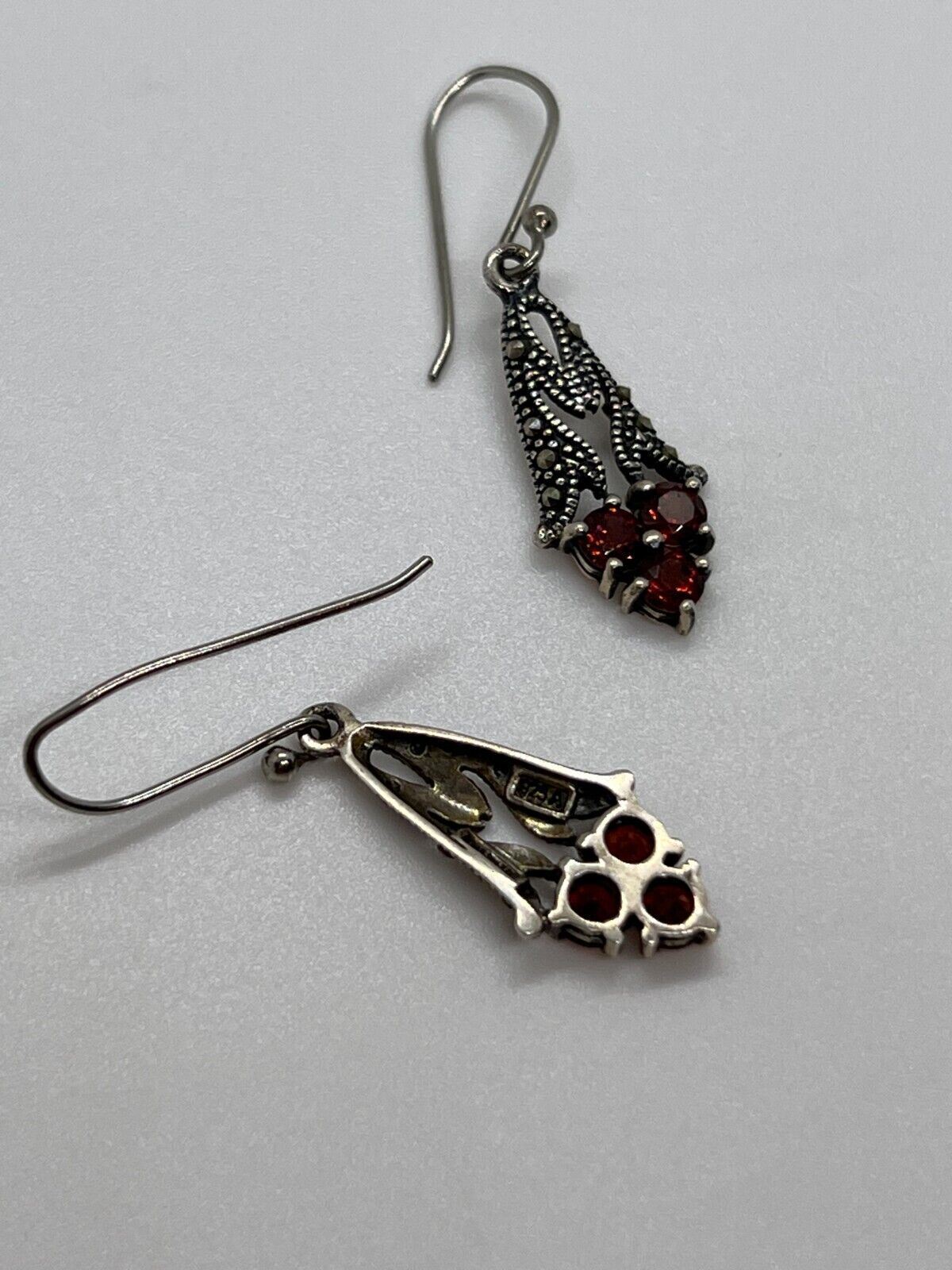 925 STERLING SILVER GARNET & MARCASITE EARRINGS