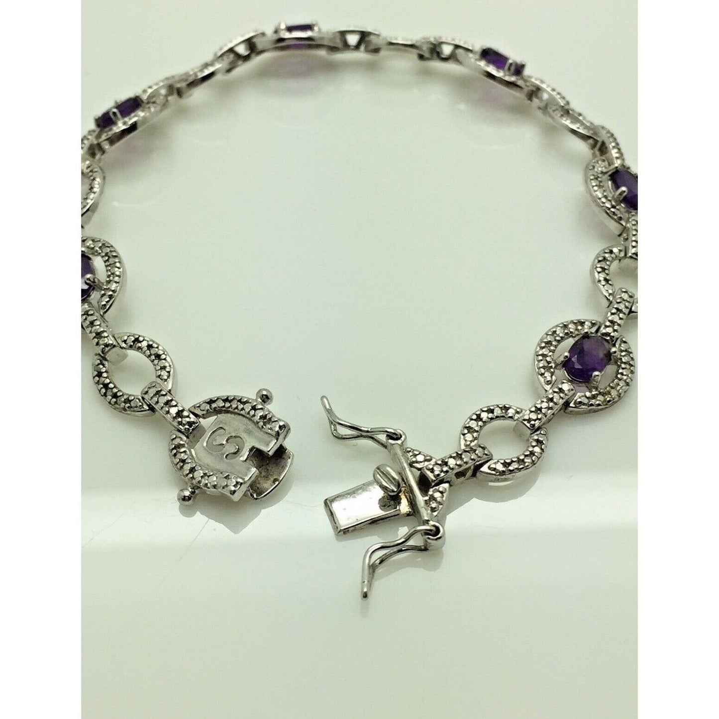 STERLING SILVER 3CT AMETHYST LINK BRACELET SKY