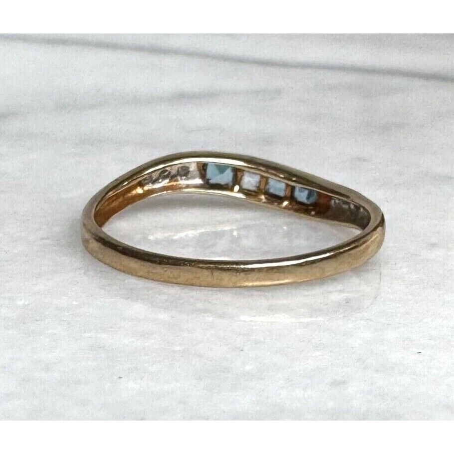 YELLOW GOLD TOPAZ AND DIAMOND WAVY BAND RING SIZE 6.5 SKY