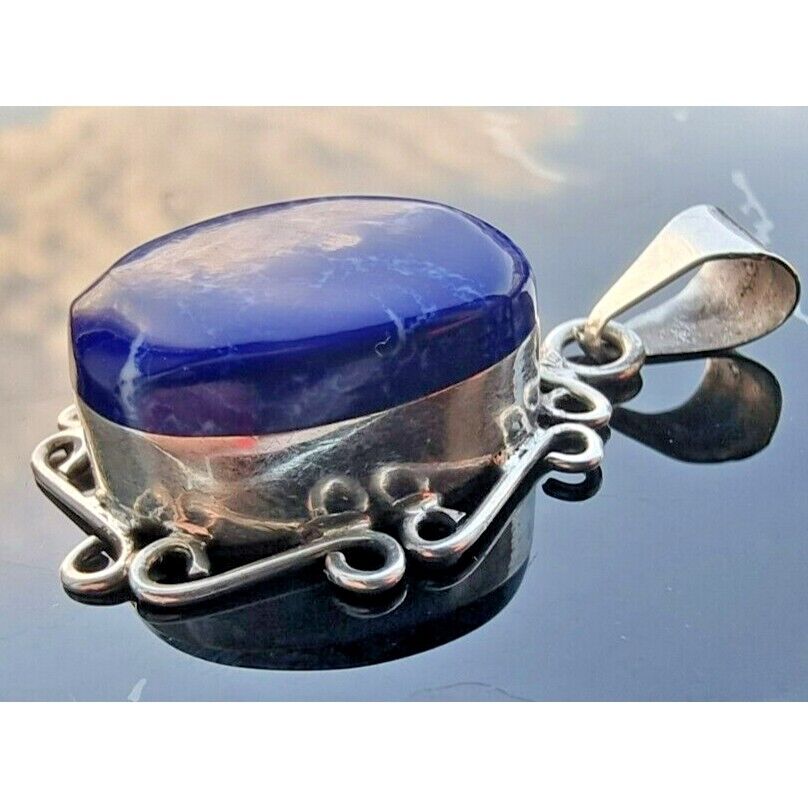 925 STERLING SILVER NATURAL BLUE OVAL 14x9 mm. LAPIS LAZULI PENDANT AT