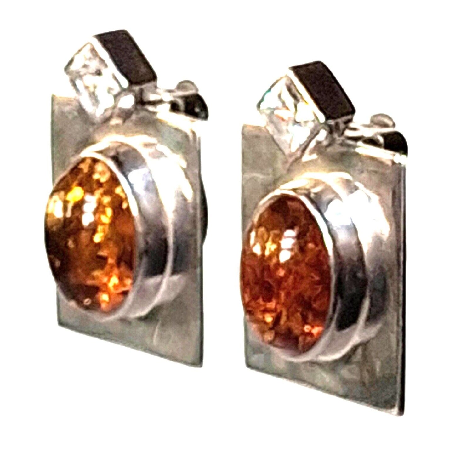 925 STERLING SILVER AND AMBER  CLIP-ON EARRINGS SKY