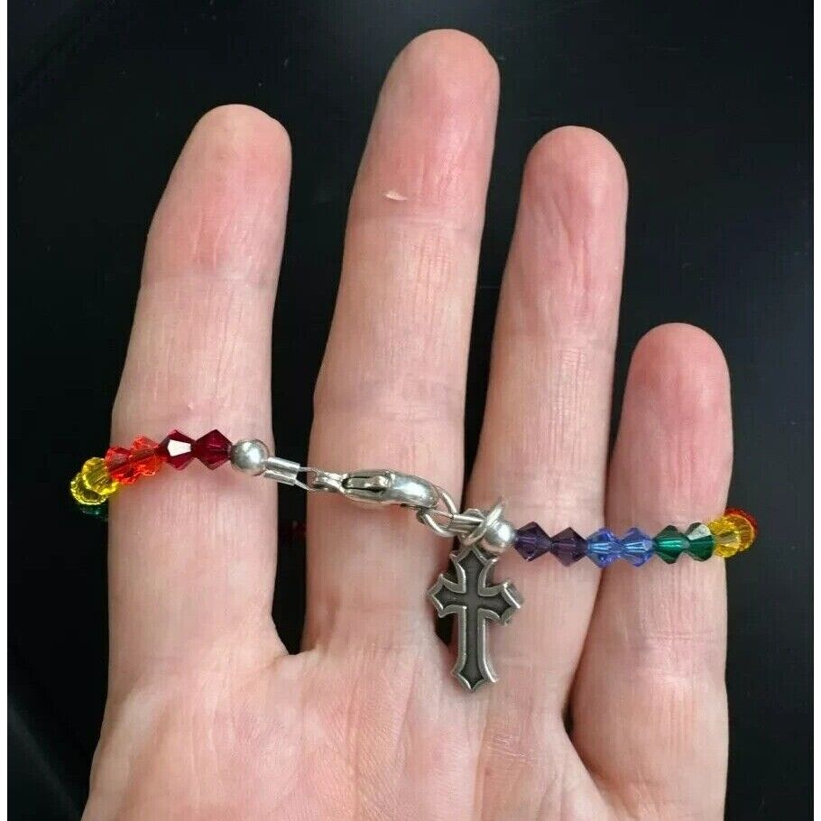 925 STERLING SILVER SUNDANCER COMPANY RAINBOW BRACELET WITH CROSS CHARM SKY