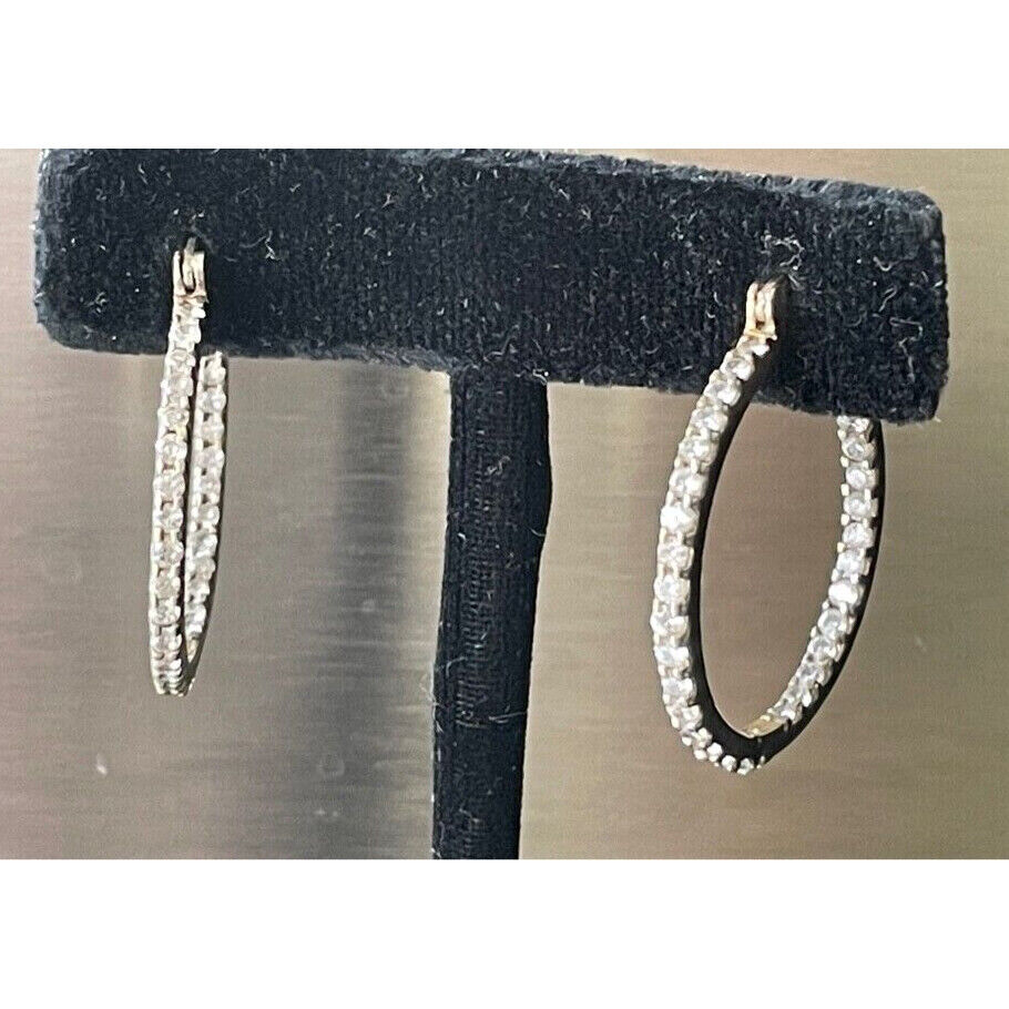 TWO-TONE 925 STERLING SILVER AND CZ ''INSIDE OUT'' HOOP EARRINGS SKY