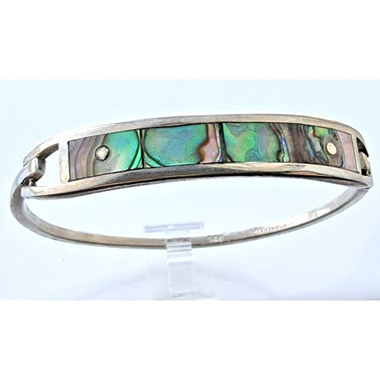 TAXCO 925 STERLING SILVER ABALONE SHELL INLAY CUFF BRACELET AT